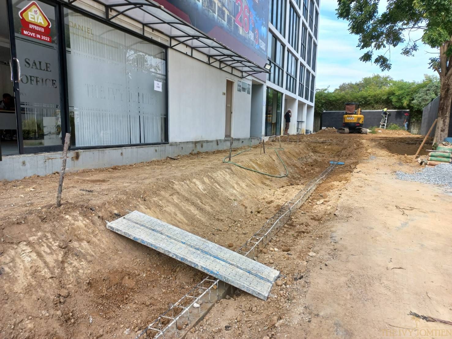 Tile wall work and sales office front steps including making stairs